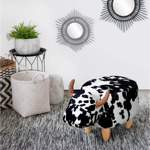 Pouf Vache - noir et blanc - pieds en bois 