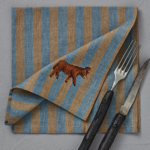 Serviette de table raye brode bleu Cvennes - 47x47 - Sylvie Thiriez