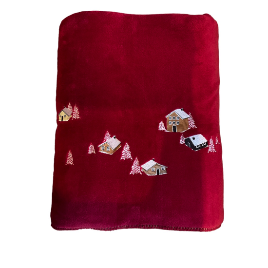 Plaid polaire brodé Au coeur de la vallée rouge - Sylvie Thiriez