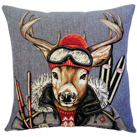 Coussin 45x45 - Cerf avec skis gris