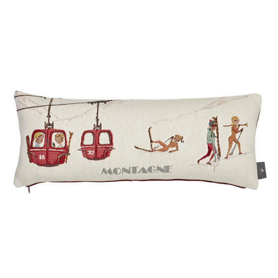 Housse de coussin fond blanc 25x60 - Ski scènes