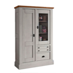 Vitrine 1 porte vitrée 1 porte bois 2 tiroirs ROMANCE - Teinte vanille