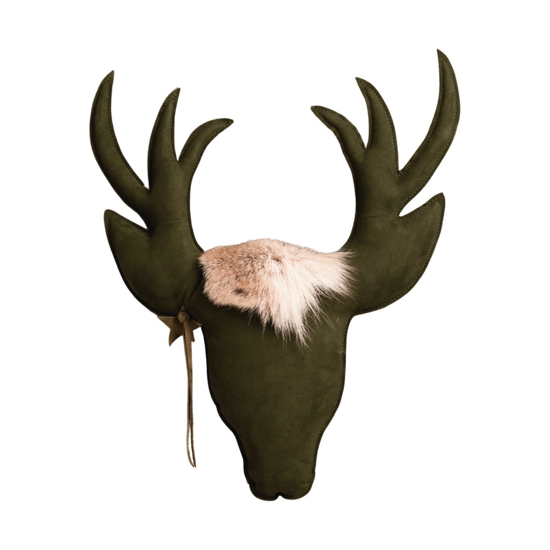 Trophée suédine Cerf - 70 x 50 Cm - Kaki