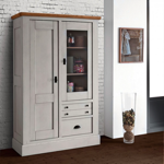 Vitrine 1 porte vitrée 1 porte bois 2 tiroirs ROMANCE - Teinte vanille