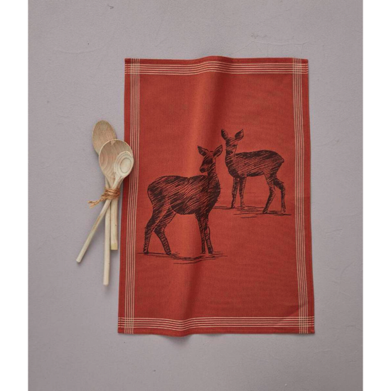 Torchon jacquard Highlands brique - Sylvie Thiriez