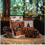 Lanterne en peau de vache cerf brun 15cm