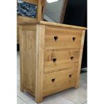 Commode épicéa massif huilé 3 tiroirs - Découpe coeur 