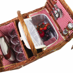 Panier Pique-nique osier 4P - St Germain vichy Rouge