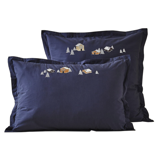 Taie d'oreiller brodée Au coeur de la vallée Bleu - Sylvie Thiriez