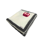 Plaid en laine blanc - Télécabines rouge/Montagnes grises 145x200