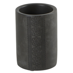 Brosse WC support ciment gris liseret vertical gravé motifs fleurs
