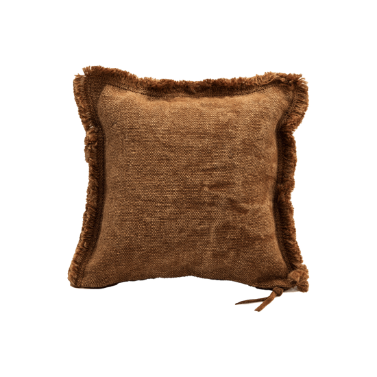 Coussin jute naturelle frangée - 35x35 - Cognac