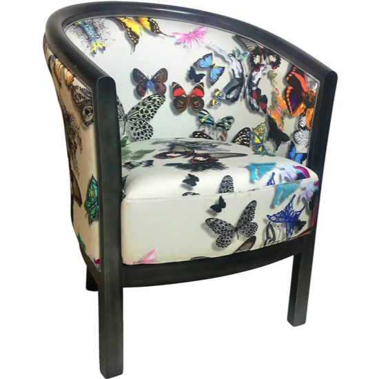 Fauteuil Julien hêtre teinte vieil argent tissu Papillon Blanc Ch.Lacroix