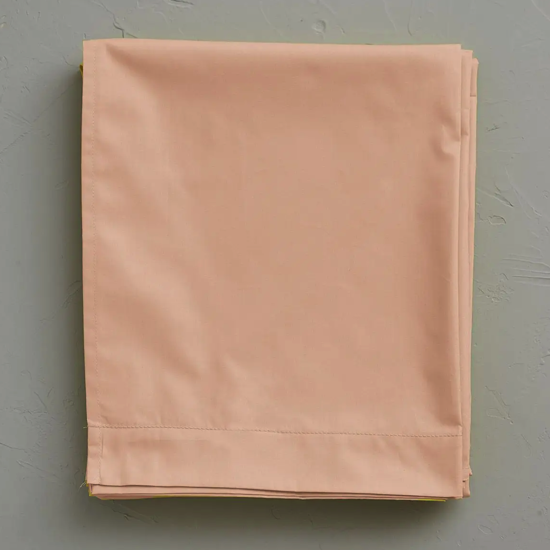 Drap plat percale unie Rose Pêche - Sylvie Thiriez