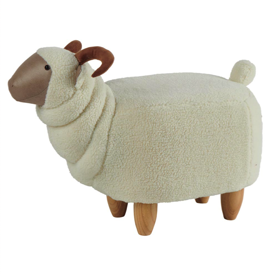 Pouf Bélier - blanc - pieds en bois 