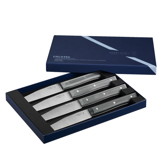 Coffret de 4 couteaux de table OPINEL Facette en Ardoise microdentés