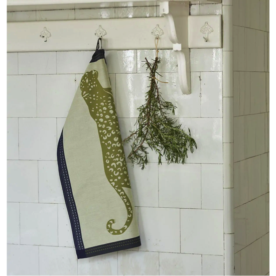 Torchon jacquard 50x70 Léo marine/kaki - Sylvie Thiriez