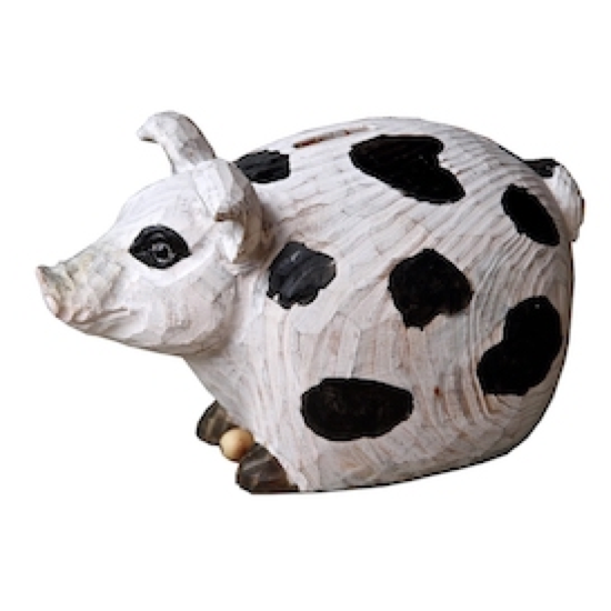 Tirelire cochon en bois sculpté 23x13x11,5cm