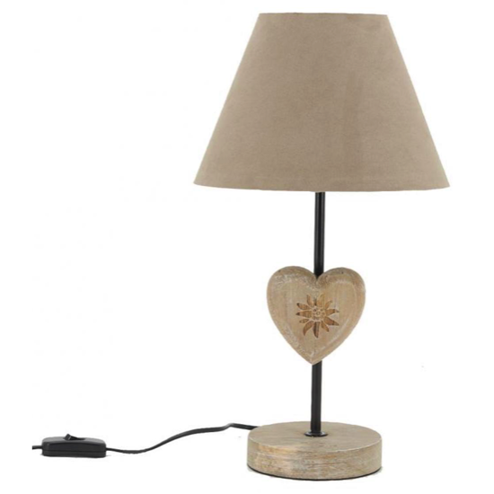 Lampe bois et métal avec coeur bois H40