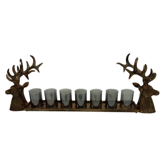 7 lumignons sur plateau - Or - tête de cerf  L86