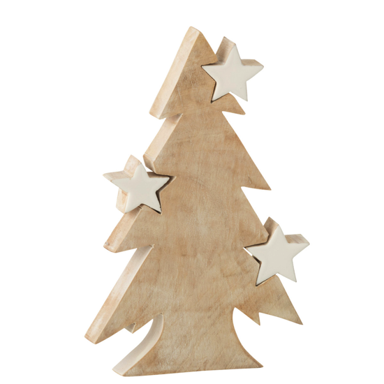 Sapin de Noël et étoiles en bois de manguier blanc - L