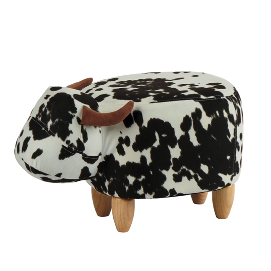 Pouf Vache - noir et blanc - pieds en bois 