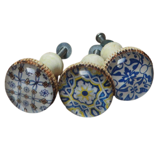 Set de 3 boutons de porte Mosaïque bleue - Chehoma