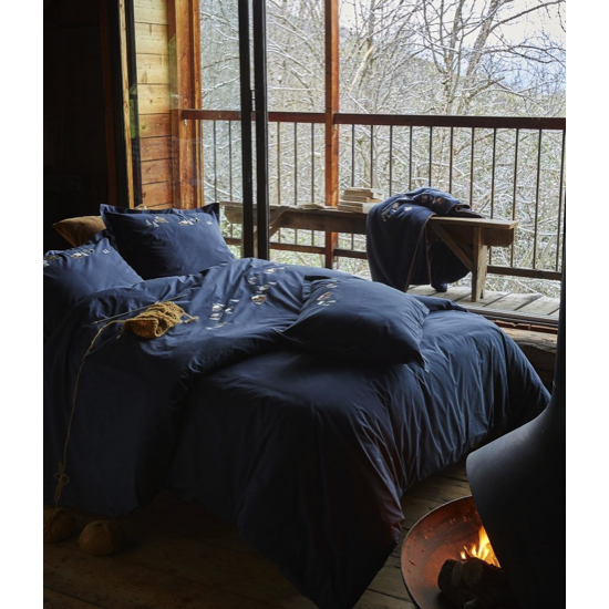 Housse de couette brodée Au coeur de la vallée Bleu - Sylvie Thiriez
