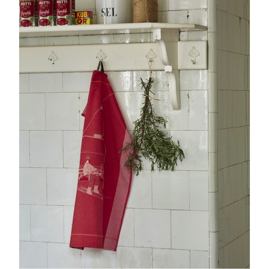 Torchon jacquard 50x70 Passe-Montagne Rouge - Sylvie Thiriez