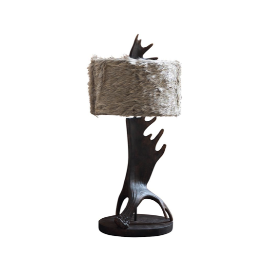 Lampe à poser Laponie avec abat-jour fourrure - Chehoma