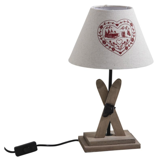 Lampe pied bois &amp; ski avec abat jour ø 22 h 39