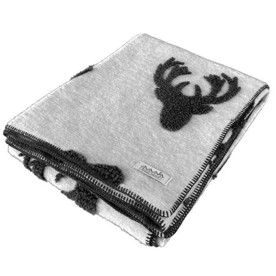Plaid en laine blanc - Cerf gris - 145x200