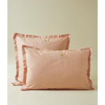 Taie d'oreiller brodée Dans de beaux draps Rose Pêche - Sylvie Thiriez
