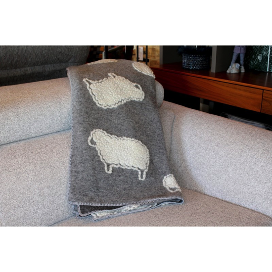 Plaid laine gris/blanc/mouton 145X200
