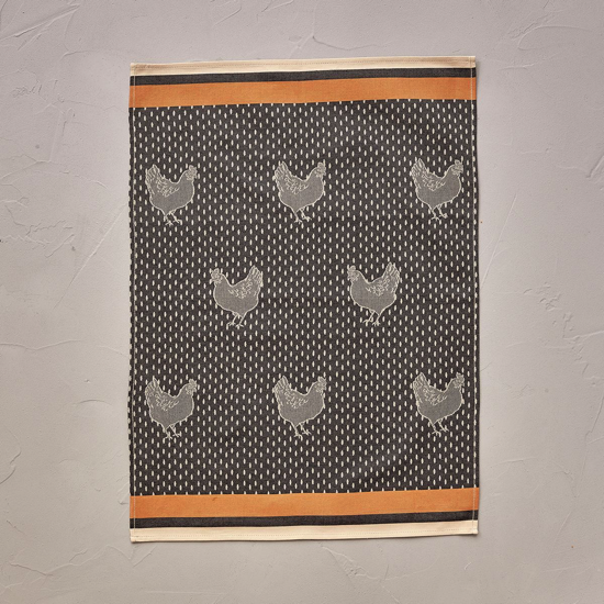 Torchon jacquard Basse cour Gris - Sylvie Thiriez