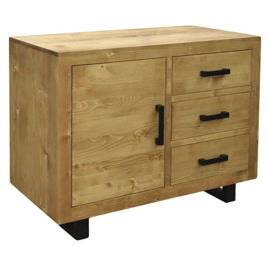 Commode avec 1 porte et 3 tiroirs huilé 