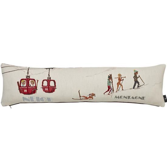 Housse de coussin fond blanc 25x90 -  Ski scènes