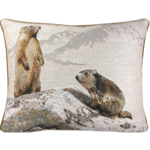 Housse de coussin fond blanc 2192B 50x40 - Marmottes en Hiver