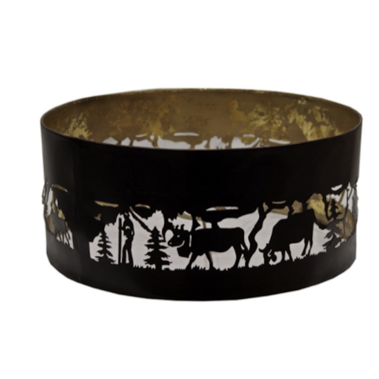 Abat jour rond Ø52 découpe vache à poser aspect rouille intérieur feuille d'or