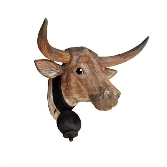 Tête de vache peinte en bois sculpté main 36x35cm