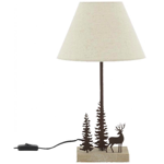 Lampe en bois et mtal - 1 cerf / 2 sapins