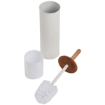 Brosse WC cylindrique en métal blanc et bambou