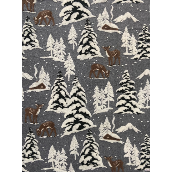 Plaid en laine gris foncé - Cerf &amp; Montagne - 145x200