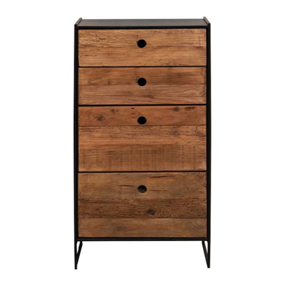 Commode Utah 4 tiroirs pin recyclé et métal - Chehoma