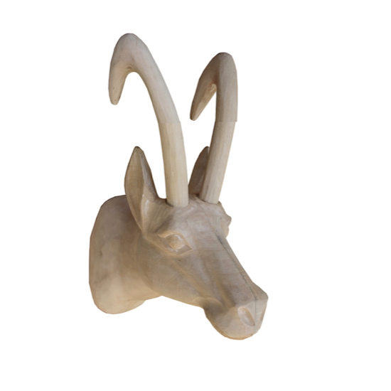 Tête de chamois brute en bois sculpté main 43x16cm